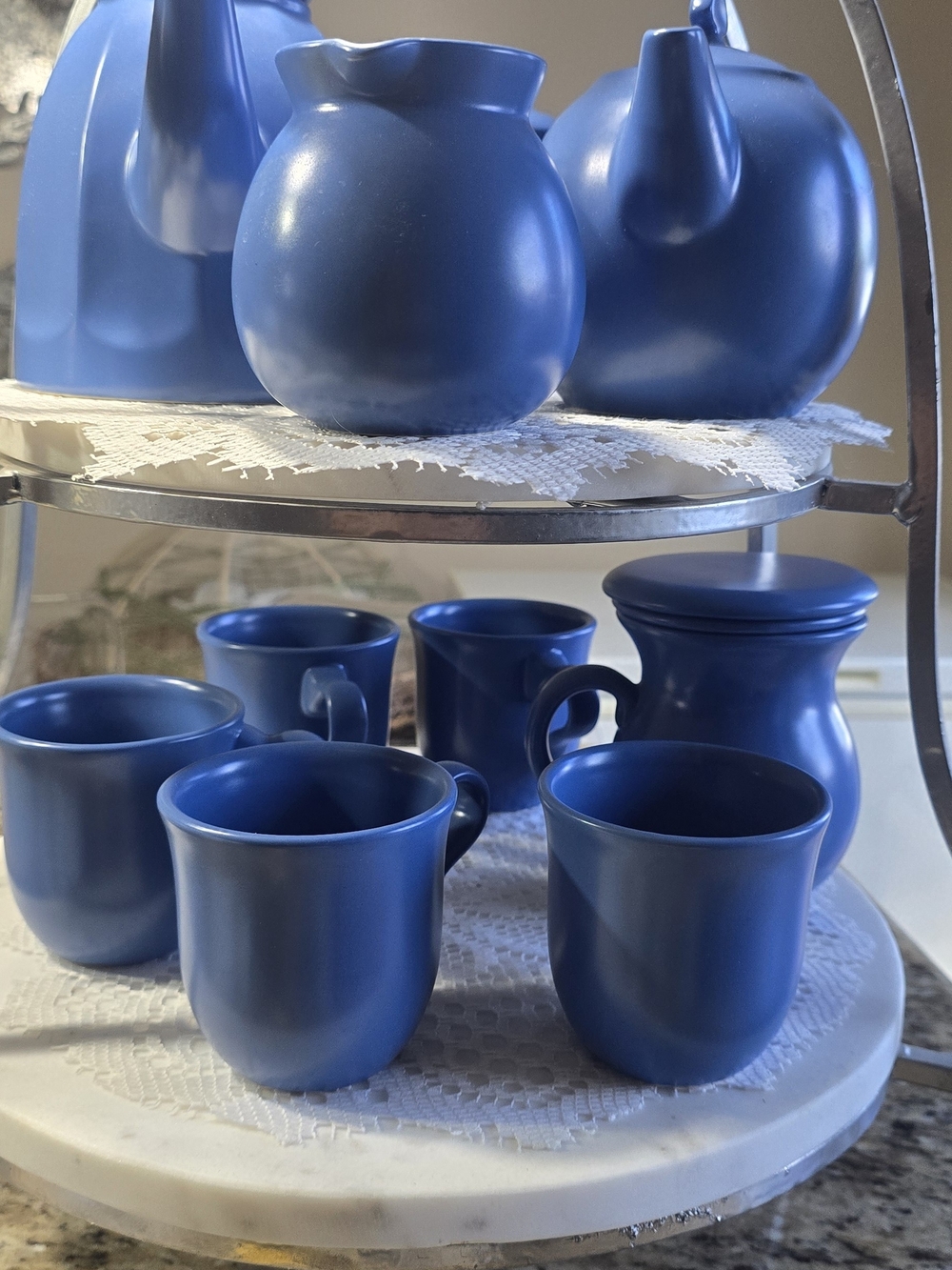 Matte Blue Ceramic Tea Set - Home Dining Drinkware